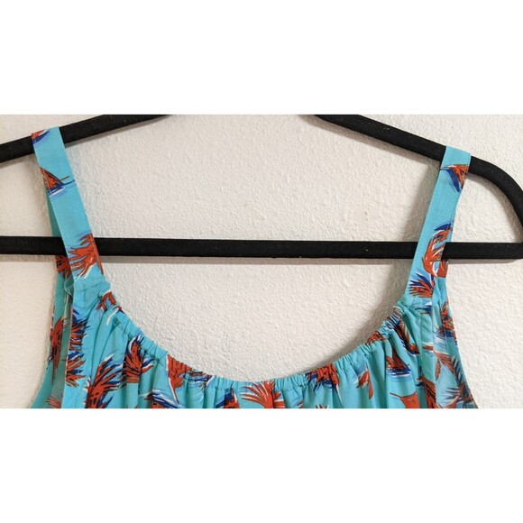 Women's Cabi # 5230 "Tassle Tank" Rayon Palm Leaf Print Aqua Blue/Red SM - Picture 9 of 11